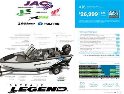 2016 Legend Boats X16 Mercury 40 EL **Premium package 6,893$ Inclus