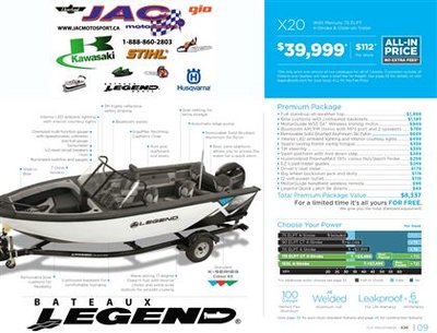 2016 Legend Boats X20 Mercury 75 ELPT **Premium package 8,337$ Inclus